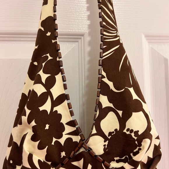 VNTG Donna Ricco Y2K Brown and Cream Floral‎ Halter Mini Dress - Picture 3 of 9